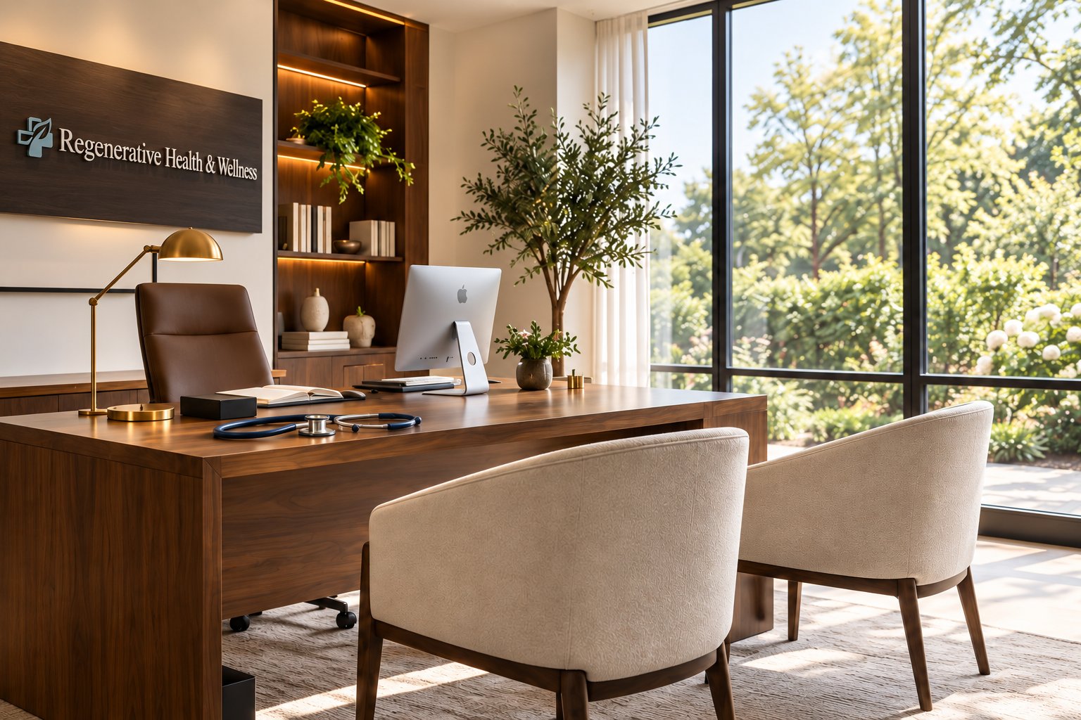 Sunlit concierge consultation office — editorial concept