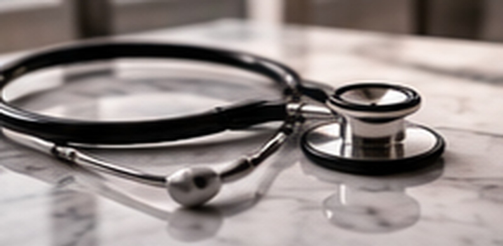 A stethoscope resting on a marble desk, a reminder to keep checking blood pressure after a long illness